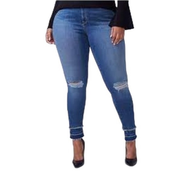 Lane Bryant blue Stretch  Distressed Skinny Jeans Double Released Hem Size 20 - Picture 16 of 16